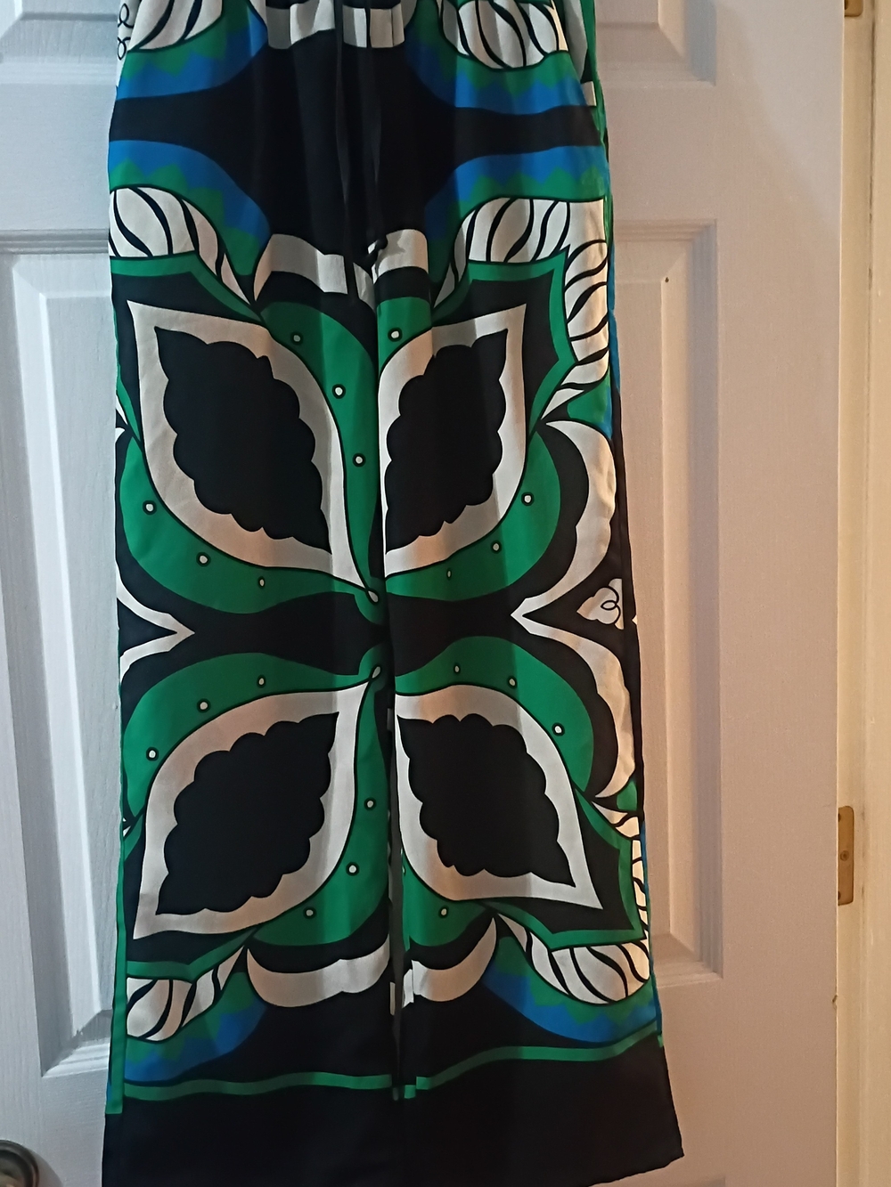 Abstract Floral Print Wide-Leg Pant- Green/Black